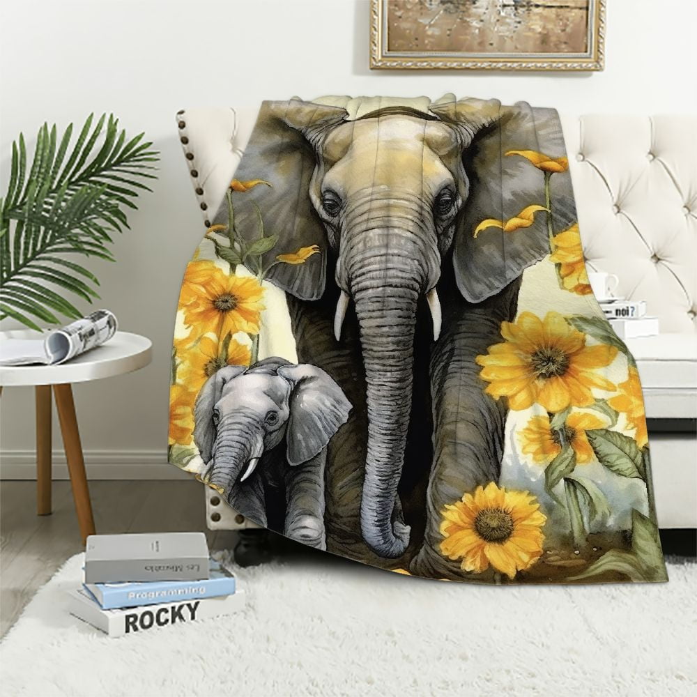 ARISTURING Elephant Throw Blankets for Kids Elephant Sunflower Blanket
