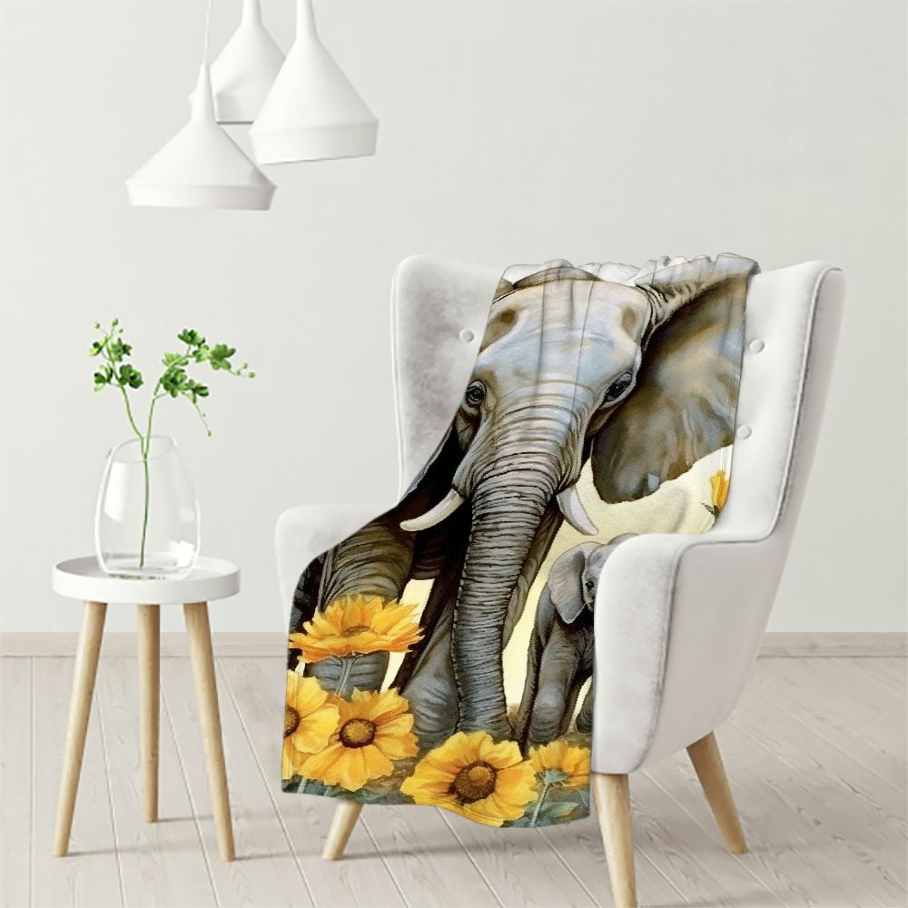 ARISTURING Elephant Throw Blankets for Kids Elephant Sunflower Blanket