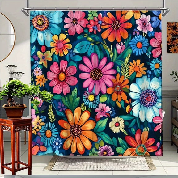 ARISTURING Extra Large Floral Shower Curtain with 12 Hooks Vibrant Multicolor Bathroom Decor White