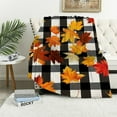 thumbnail image 1 of ARISTURING  Fall Flannel Throw Blanket for Sofa Couch Bed Thanksgiving Maple Leaf Black and White Buffalo Plaid Soft Cozy Lightweight Blanket for Adults/Kids, 1 of 6