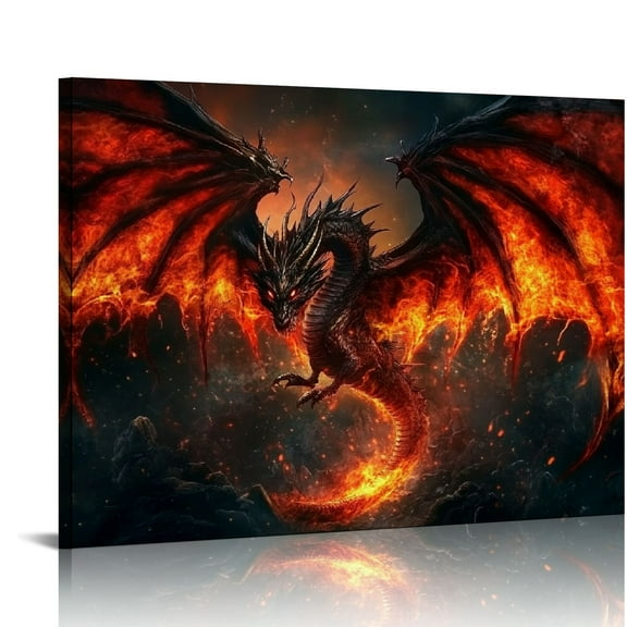 ARISTURING Fantasy Red Dragons Fire Poster Decorative Painting Canvas Wall Art Living Room Posters Bedroom Painting 20x16in