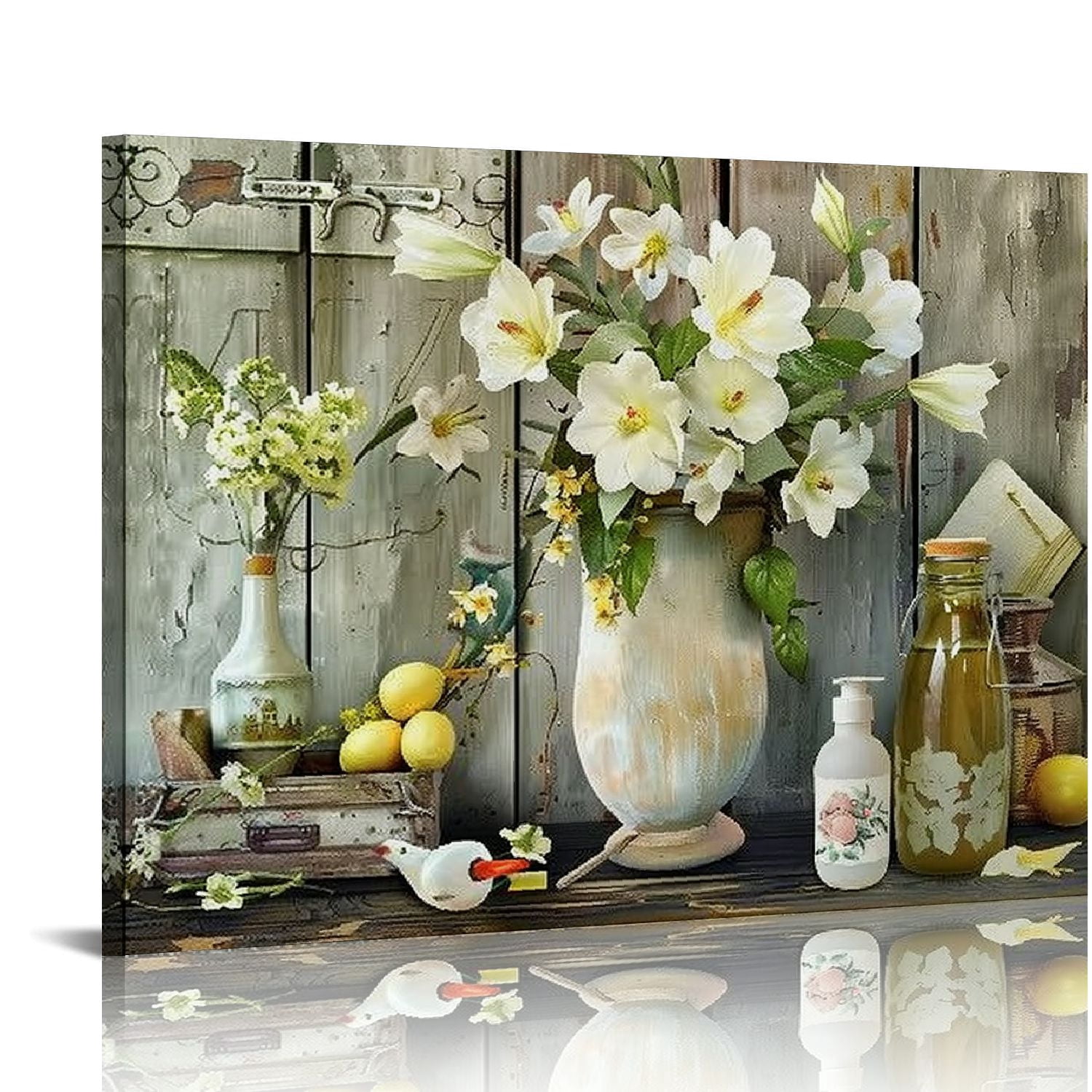 ARISTURING Farmhouse Bathroom Decor Wall Art Rustic Daisy Flower ...