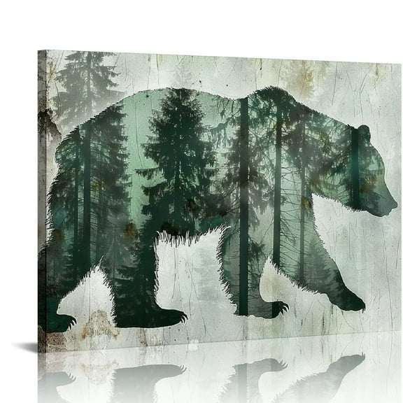 ARISTURING Farmhouse Bear Cabin Wall Decor Rustic Natural Forest Wildlife Pictures Wall Art Abstract Woodland Bear Canvas Print Painting Framed Home Artwork Decorations For Bathroom Bedroom Office