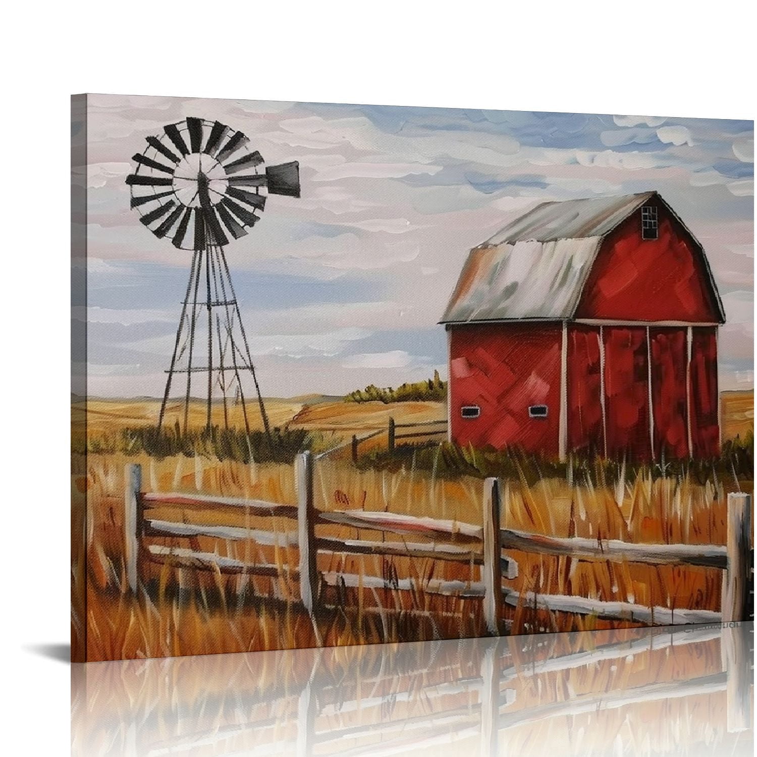 ARISTURING Farmhouse Canvas Wall Art Red Old Barn and Windmill Pictures ...