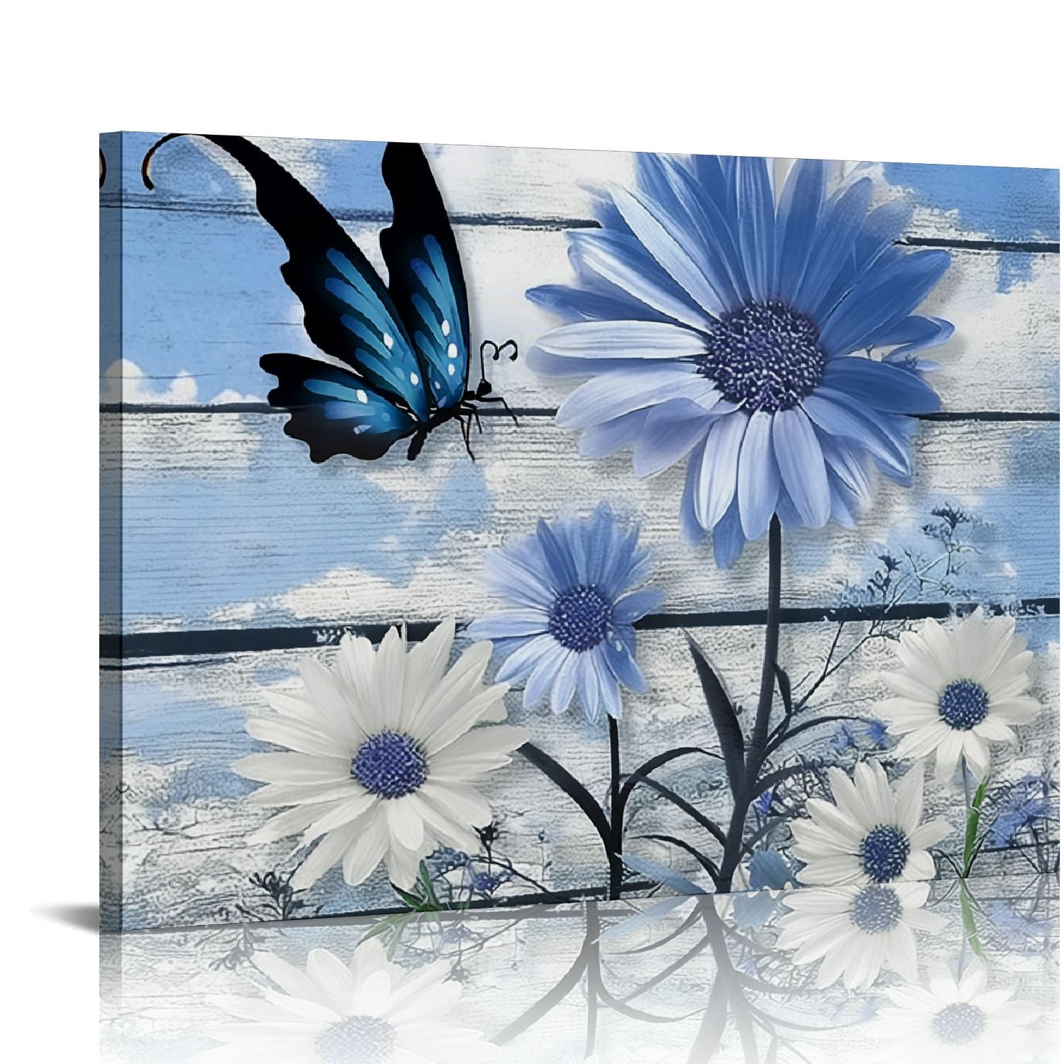 ARISTURING Farmhouse Floral Wall Art for Living Room, Blue and White ...