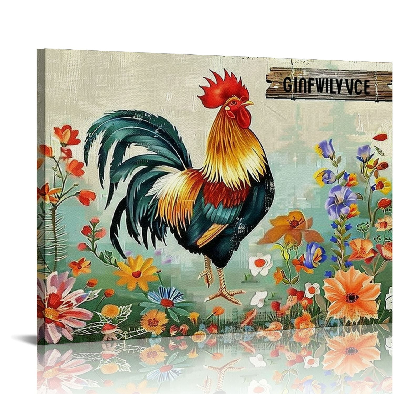 HENGT Farmhouse Rooster Canvas Wall Art Country Farm Chicken Butterfly