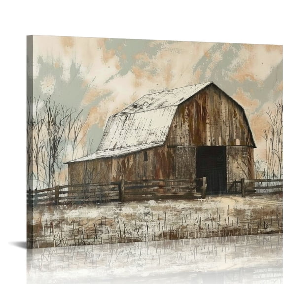 ARISTURING  Farmhouse Rustic Wall Decor  Painted Barn Canvas Wall Art Painting Country Pictures Artwork for Living Room Bedroom Bathroom 20x16in