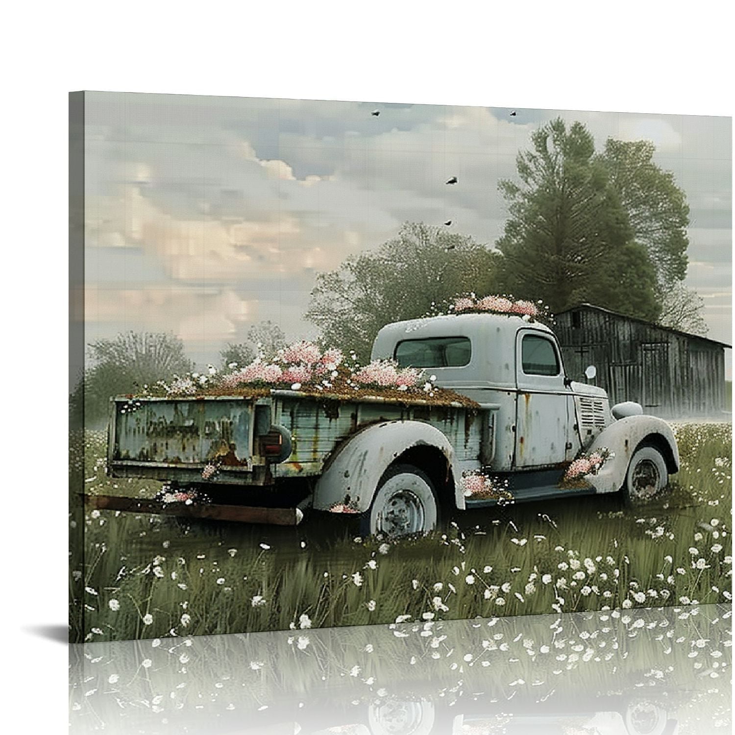 ARISTURING Farmhouse Truck Wall Art Old Truck Canvas Prints, Barn
