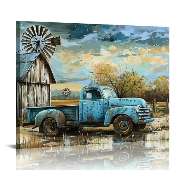 ARISTURING Farmhouse Truck Wall Art, Old Truck Canvas Prints, Barn Picture Wall Art for Rustic Home Decor, Rustic Landscape Canvas Painting, Autumn Posters Framed Artwork for Country Wall Decor