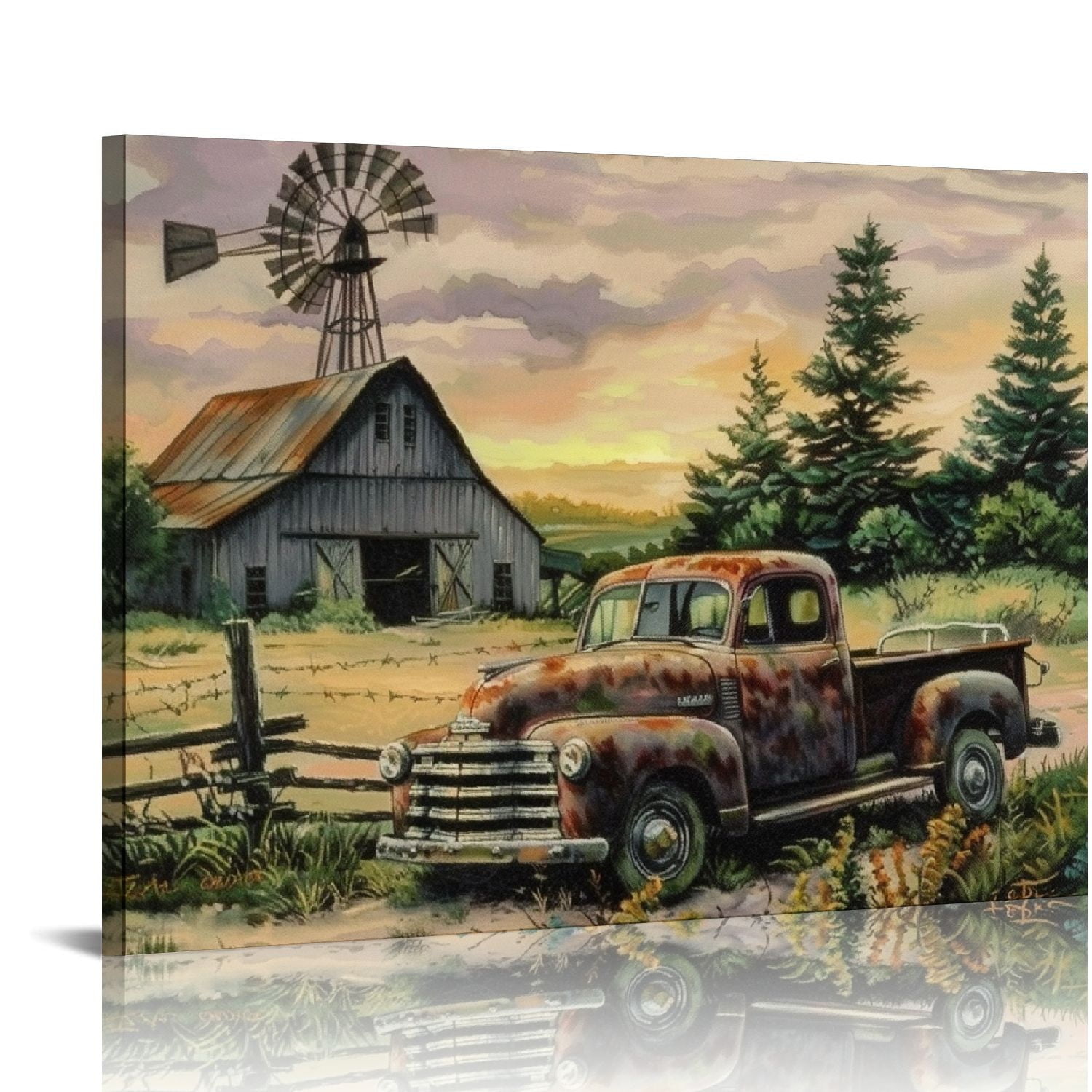 ARISTURING Farmhouse Truck Wall Art Rustic Old Barn Pictures Canvas