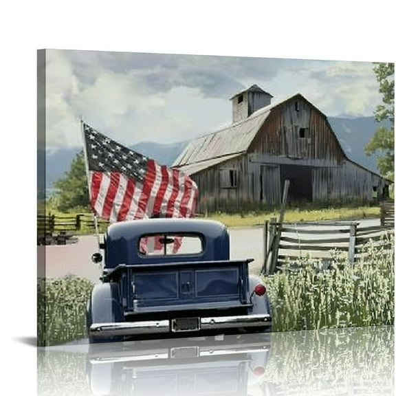 ARISTURING Farmhouse Wall Art Rustic Old Barn Canvas Painting Print Country Landscape Truck Pictures Wall Decor Framed Artwork Home Decoration for Living Room Kitchen Bathroom
