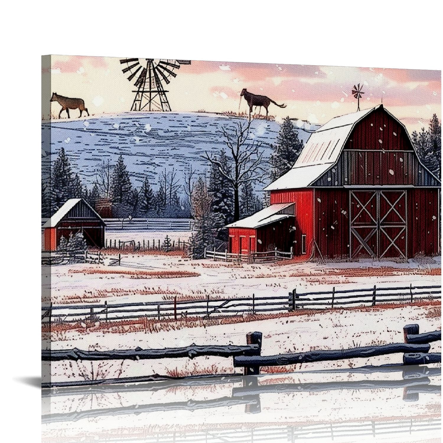 ARISTURING Farmhouse Wall Decor - Red Barn Pictures Windmill Canvas ...