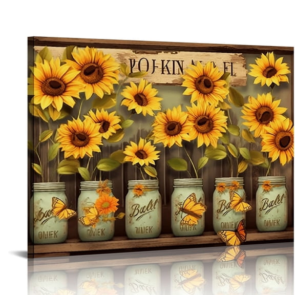 ARISTURING Farmhouse Wall Decor Sunflower Wall Art It's Okay Inspirational Quotes Canvas Print Framed Artwork for Bathroom Decor Wall Art Rustic Sunflower Painting Picture For Office Kitchen Decor