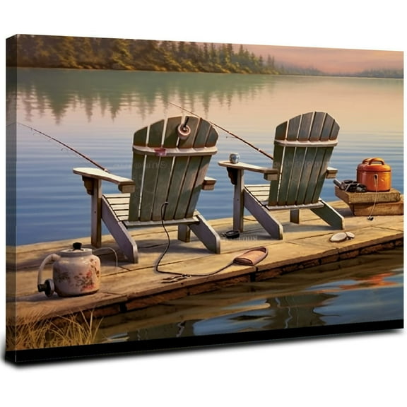 ARISTURING Fishing Wall Art Farmhouse Lake Cabin Pictures Wall Decor Fishing Canvas Prints Painting Decorations Framed Artwork for Bathroom Living Room Bedroom 20x16inch