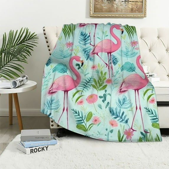 ARISTURING Flamingo Throws - Soft Fuzzy Plush Blanket Throw for Kids, Girls - Flannel Blankets for Couch, Travel - Green Cute Christmas Blanket Gift for Flamingo Lovers