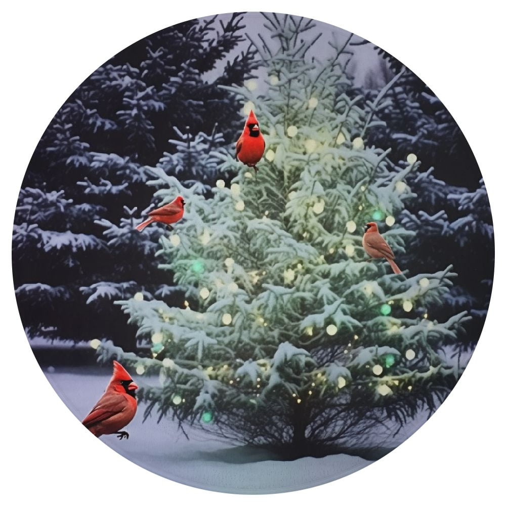 ARISTURING Flannel Floor Mat Christmas Tree Snow Cardinals Theme Round