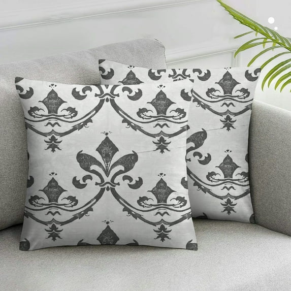 HENGT Fleur De Lis Throw Pillow Cushion Cover, Lily Pattern Classic Retro Royal Vintage European Iris Ornamental Art, Decorative Rectangle Accent Pillow Case, 2 pcs, Grey
