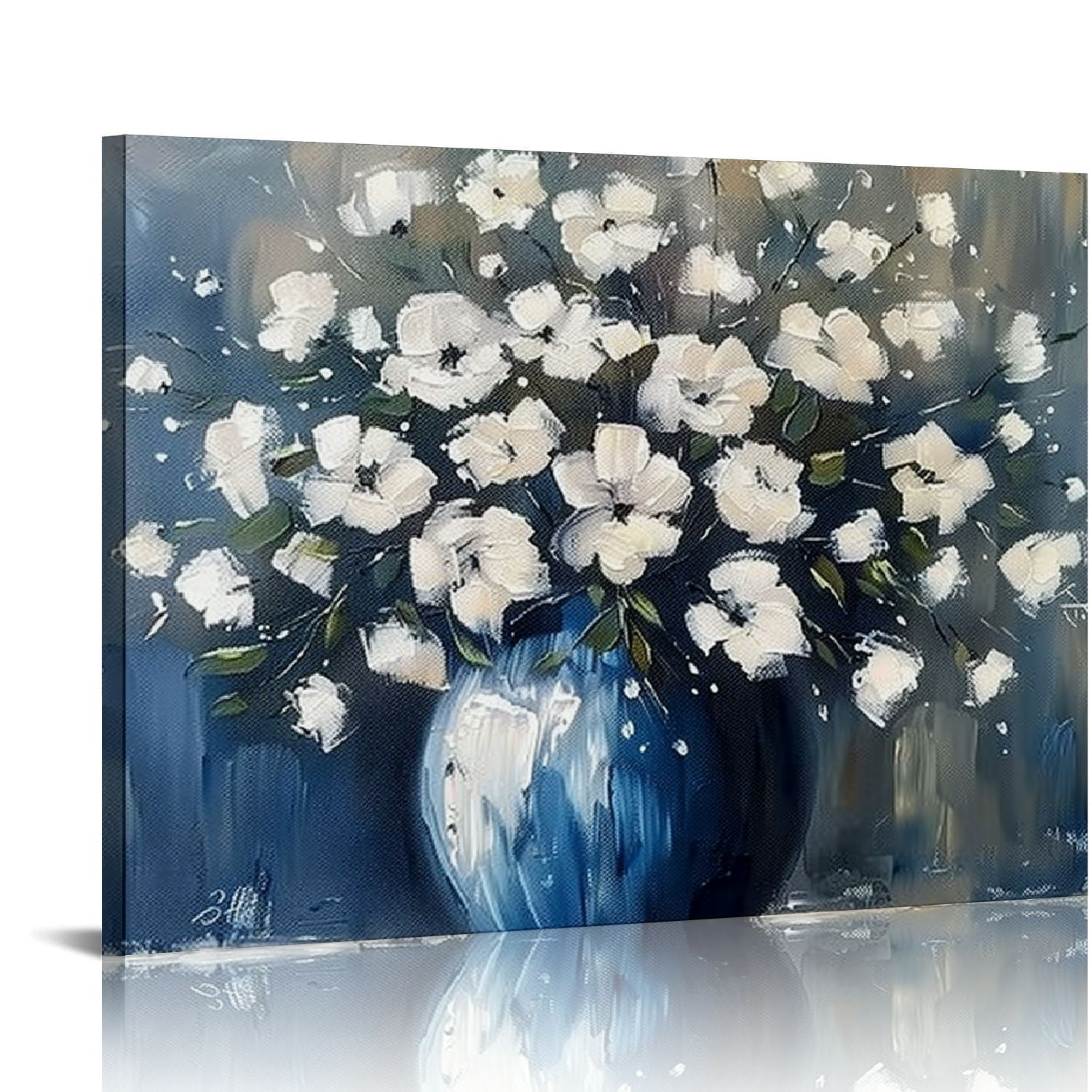 ARISTURING Floral Canvas Wall Art White Flower in Blue Vase Wall Art ...
