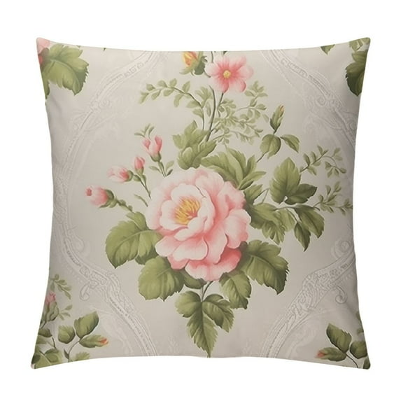 ARISTURING Floral Pillow Covers Shabby Chic Pink Rose Flowers Leaf Throw Pillow Cases Vintage Couch Cushion Cover for Bedroom Living Room,