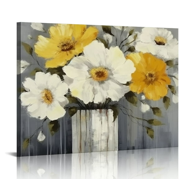 ARISTURING Floral Rustic Wall Decor Bathroom Kitchen Decor Wall Art, Yellow Wall Decor Pictures Canvas Modern Farmhouse Wall Art Decor Framed Painting for Bedroom, Art Prints Artwork