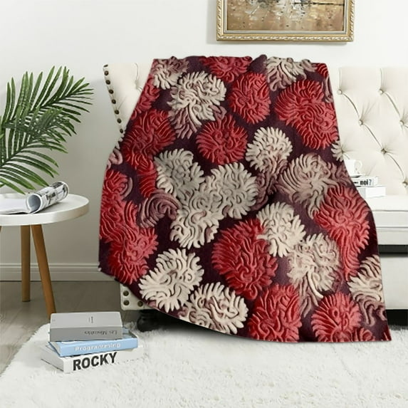 ARISTURING Floral Throw Blanket, Flourishing Chrysanthemums Chinese Pattern Inspired Flannel Accent Piece Soft Couch Cover for Adults