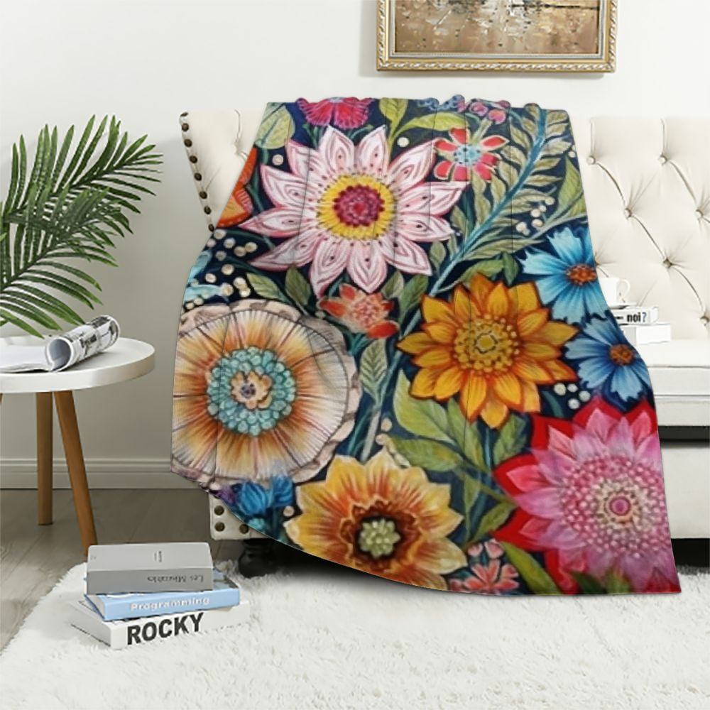 ARISTURING Floral Throw Blanket, Vibrant Color Boho Flowers Blossom