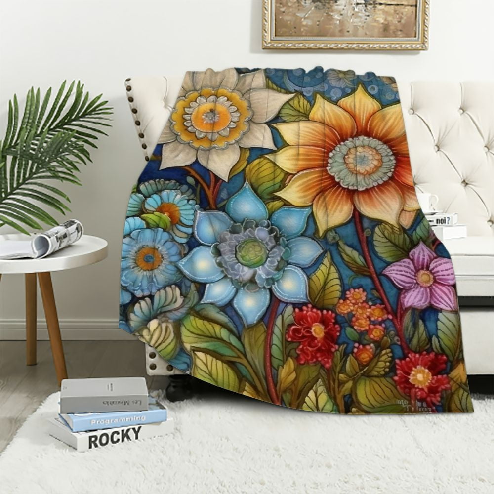 ARISTURING Floral Throw Blanket Vibrant Color Boho Flowers Blossom Cozy Decor Throws for Sofa Bed Couch Chair or Dorm Walmart