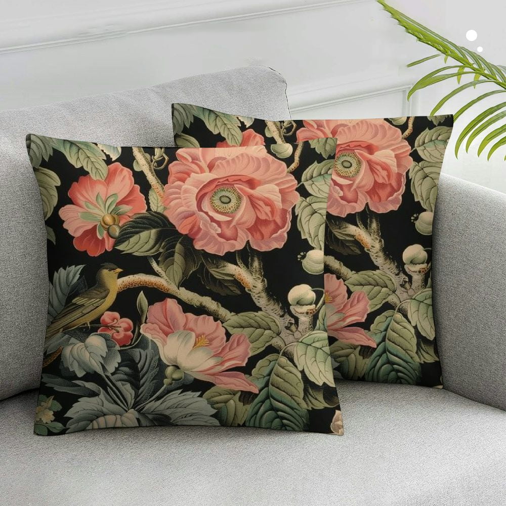 ARISTURING Floral Throw Pillow Covers Peach Tree Designs Printed Retro Flower Botanical Farmhouse Black Pink Bedroom Accent Pillows Living Dorm Zippered Pillow Covers Pack of 2 Walmart