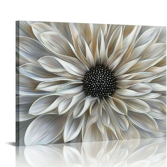 ARISTURING Floral Wall Art in Neutral White Color Modern Abstract Canvas Painting Large Home Decor Framed Boho Artwork Dahlia Flower Picture for Living Room Bathroom Bedroom Home