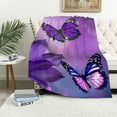 thumbnail image 1 of ARISTURING Flower Butterfly Purple Flannel Blanket Gifts for All Seasons Throw Blanket 50x60in, 1 of 6