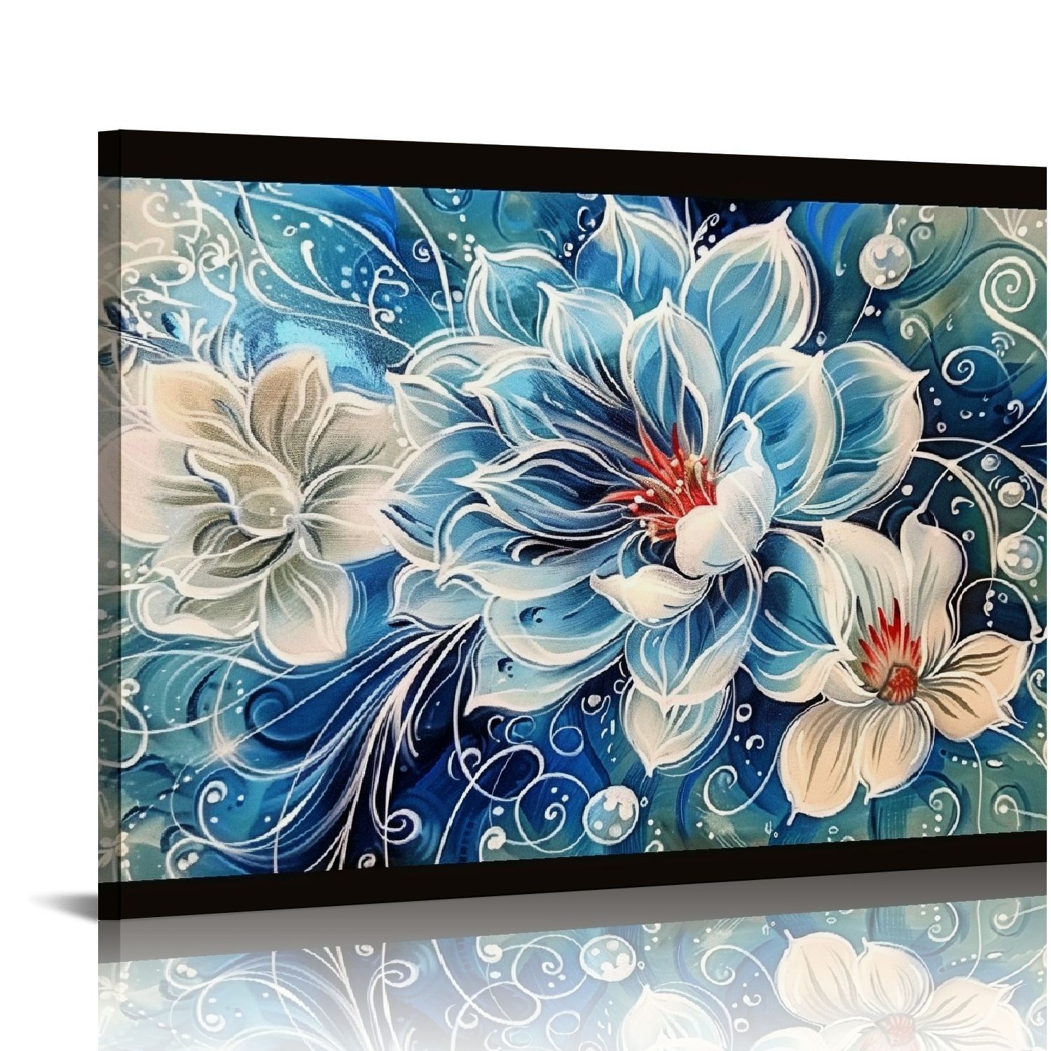 ARISTURING Flower Picture Wall Decor for Bedroom - Large Blue Floral ...