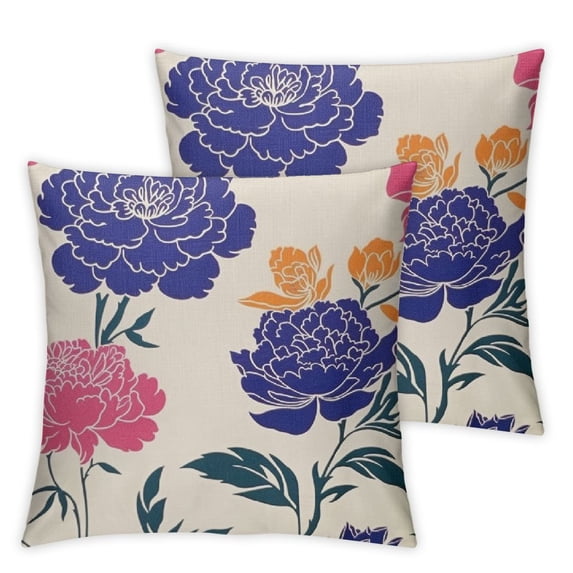 ARISTURING Flowers Outdoor Pillow Covers , Peony Red Apricot Floral Decorative Throw Pillows Cover, Spring Summer Purple Black Leaf Square Pillowcase Decor Gifts for Home Patio Couch Sofa