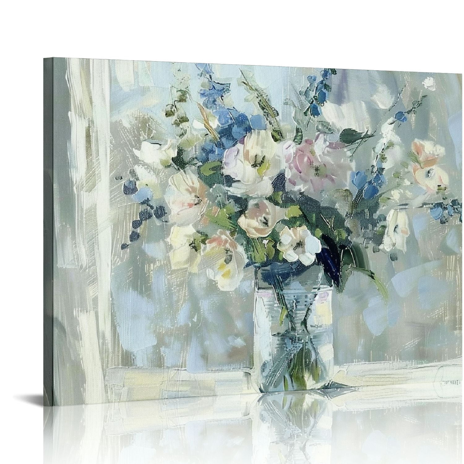 ARISTURING Flowers Wall Art Blue White Blossom Canvas Wall Pictures ...