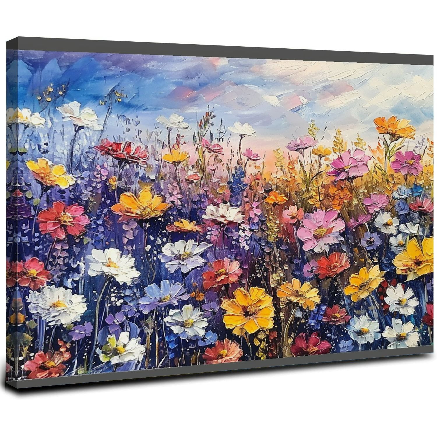 PIKWEEK Flowers Wall Art Canvas Daisy Colorful Textured Picture Landscape Wildflowers Painting Purple Yellow Floral Artwork Large Framed Living Room PIKWEEK Flowers Wall Art Canvas Daisy Colorful Textured Picture Landscape Wildflowers Painting Purple Yellow Floral Artwork Large Framed Living Room