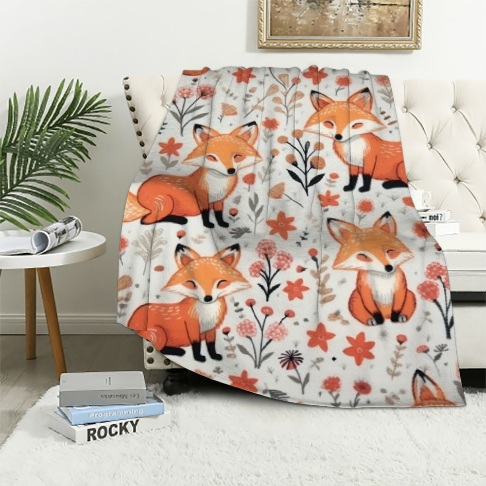 ARISTURING Fox Blanket Animal Print Flannel Throw Blankets for Adult ...