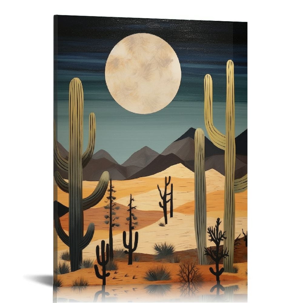 ARISTURING Framed Canvas Print Wall Art Joshua Tree Cactus Moonlight ...