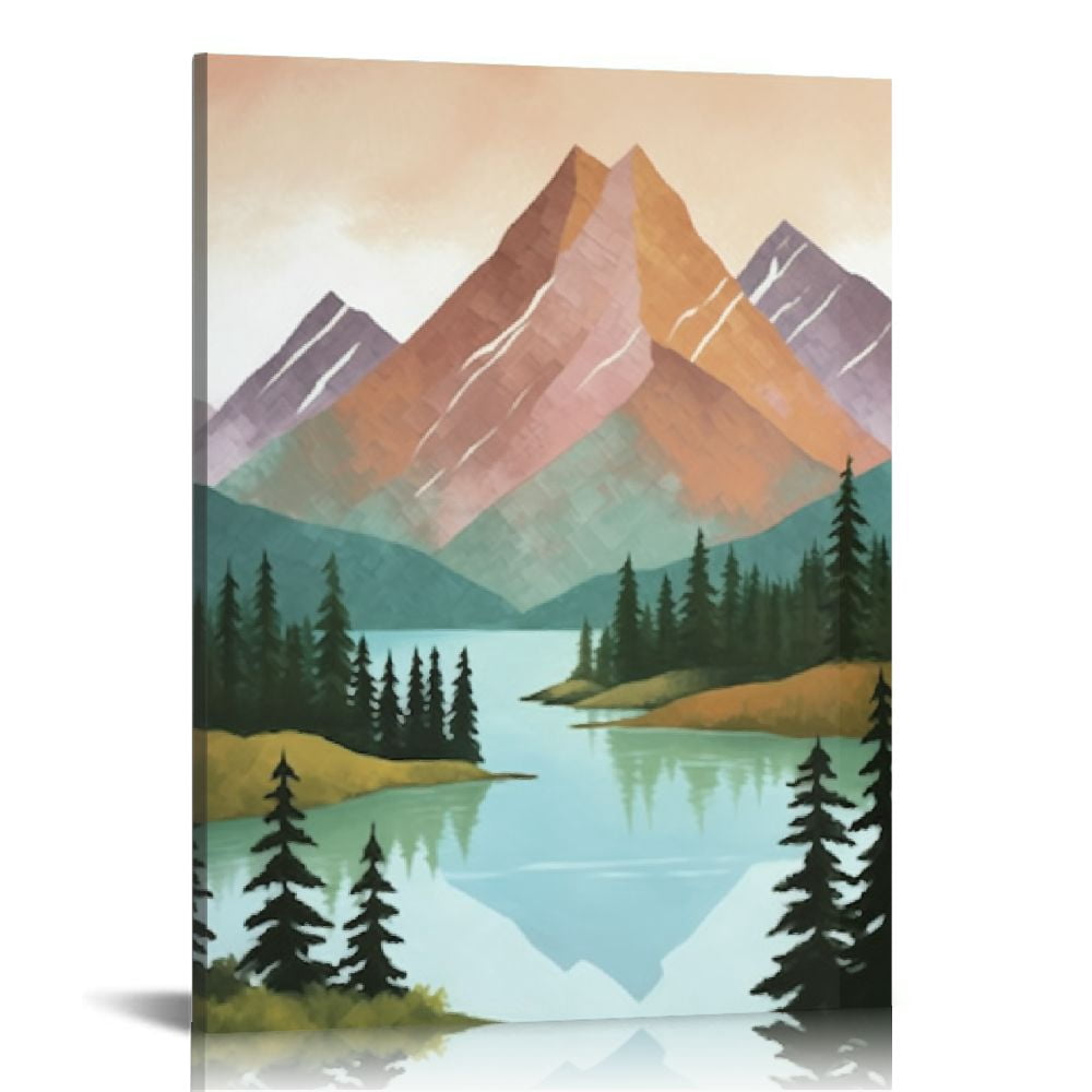 ARISTURING Framed Canvas Print Wall Art Set Geometric Mountain Forest ...