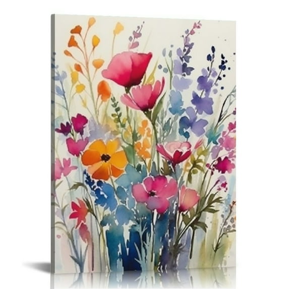 ARISTURING Framed Colorful Wildflower Canvas Wall Art Flowers Pictures Prints Flowers Printing Floral Watercolors Flower wall Decor Living Room Girls Bedroom Bathroom