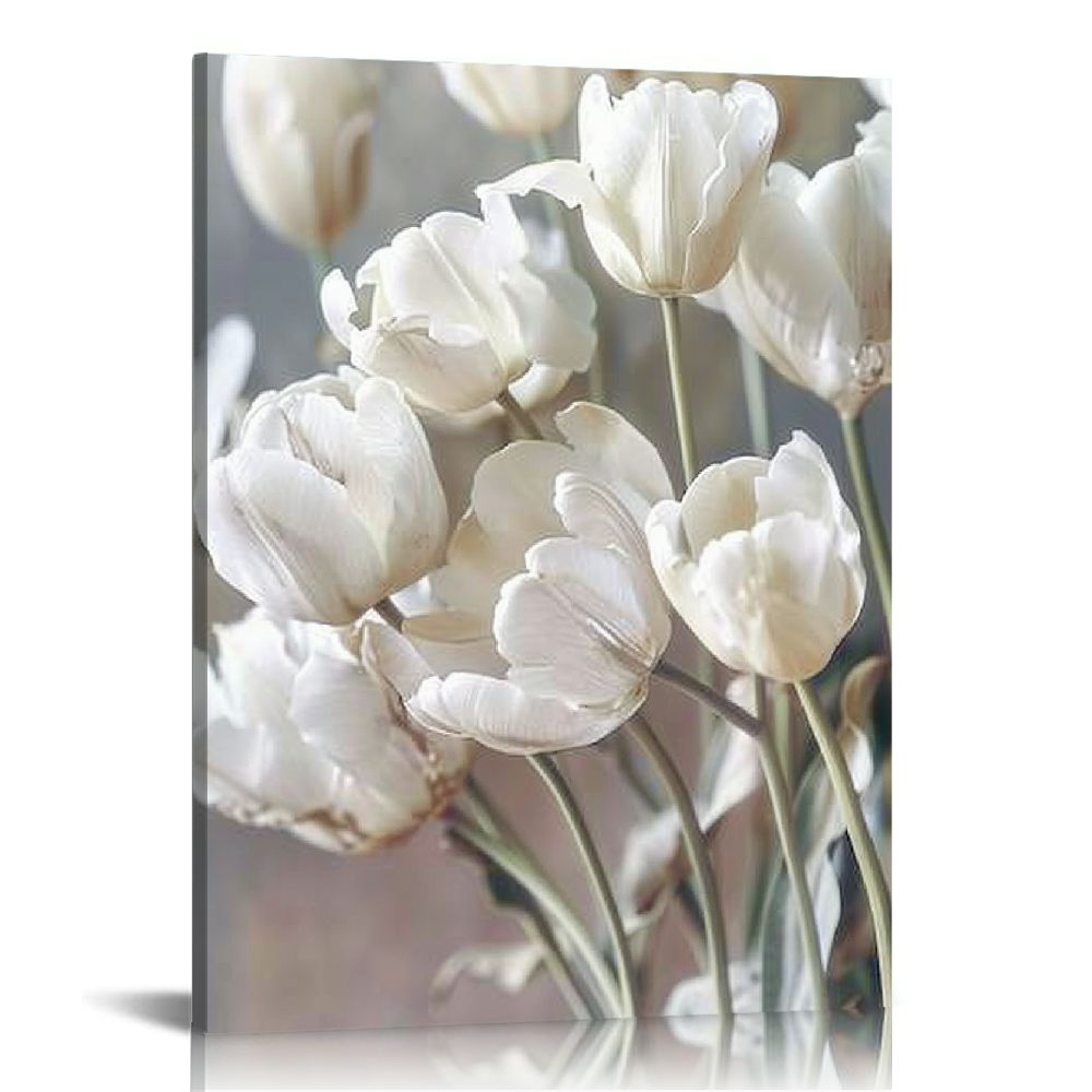 ARISTURING Framed Flower Wall Art White Tulip Plain Wall Decor Bohemian ...