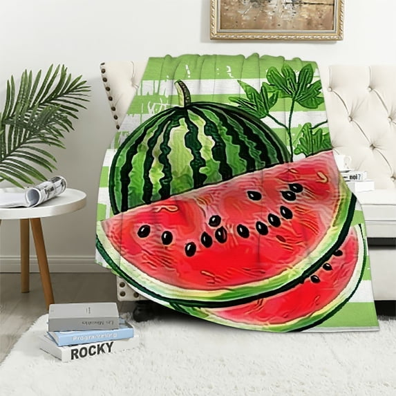 ARISTURING Fruits Stripes Flannel Material Blanket for All Seasons Soft Plush Blankets 50x60in