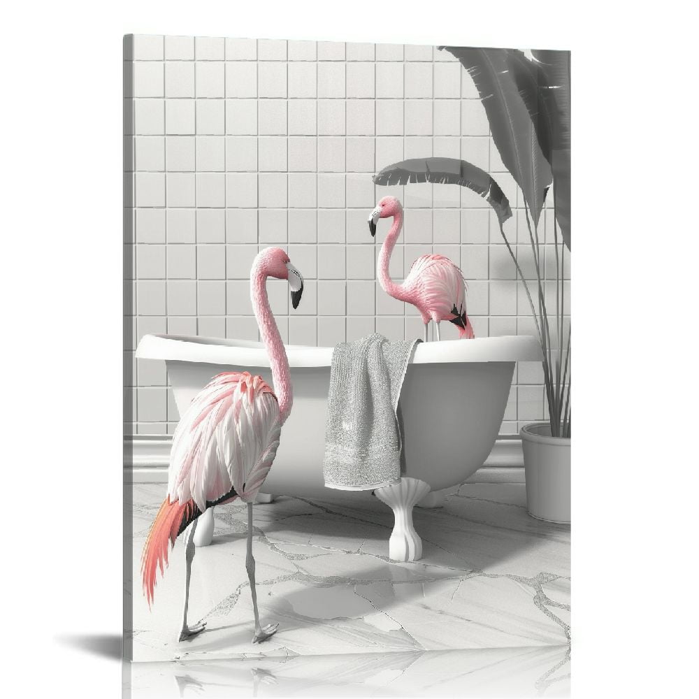 ARISTURING Funny Animals Posters Wall Decor Flamingos Take Bath in