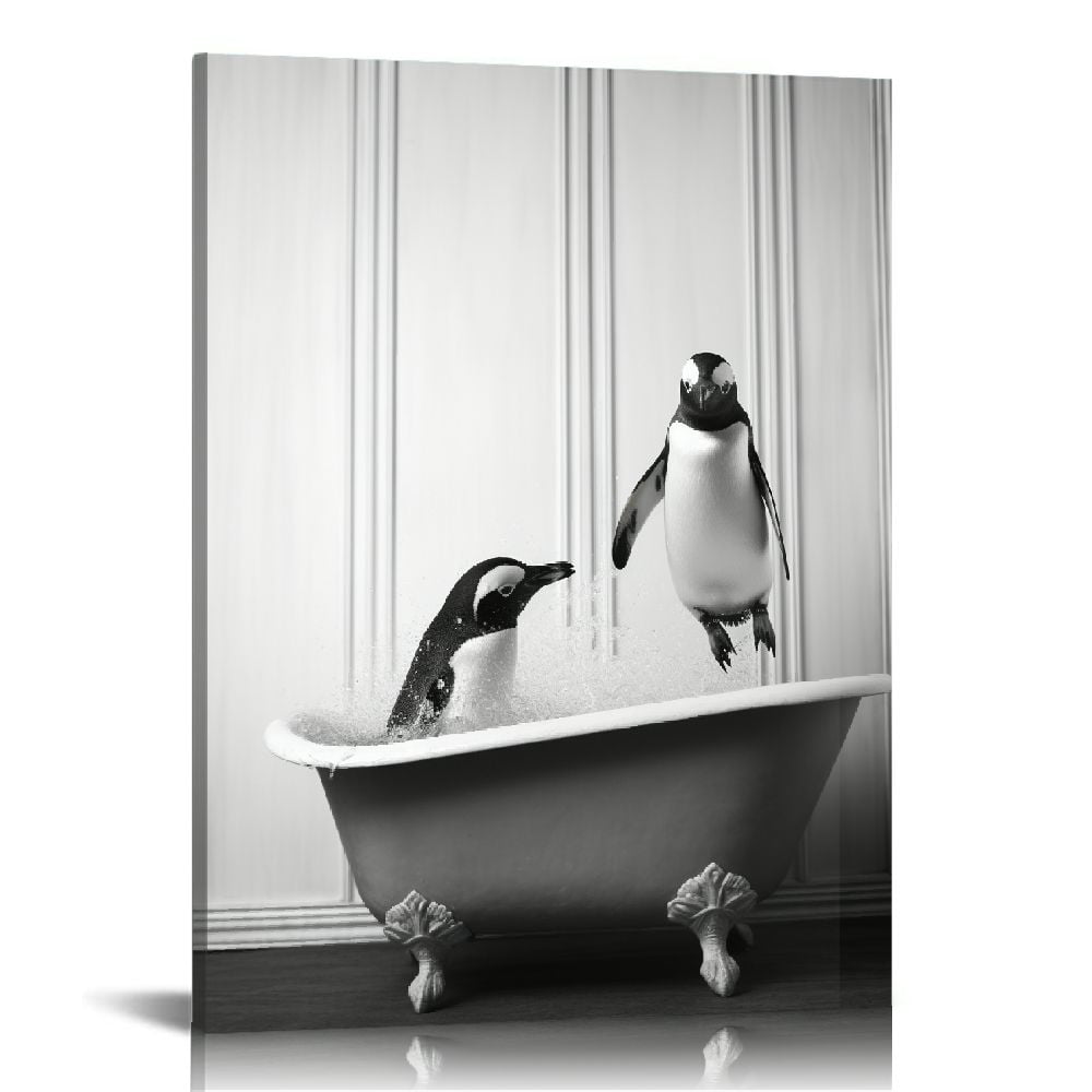 ARISTURING Funny Bathroom Wall Art Decor, Quality Canvas Black and ...