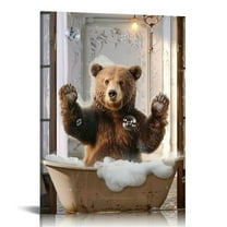 ARISTURING Funny Bear Bathroom Wall Art Bear Bathroom Pictures Wall Decor Farmhouse Bear Canvas Painting Bear in Bathtub Framed Artwork Ready to Hang