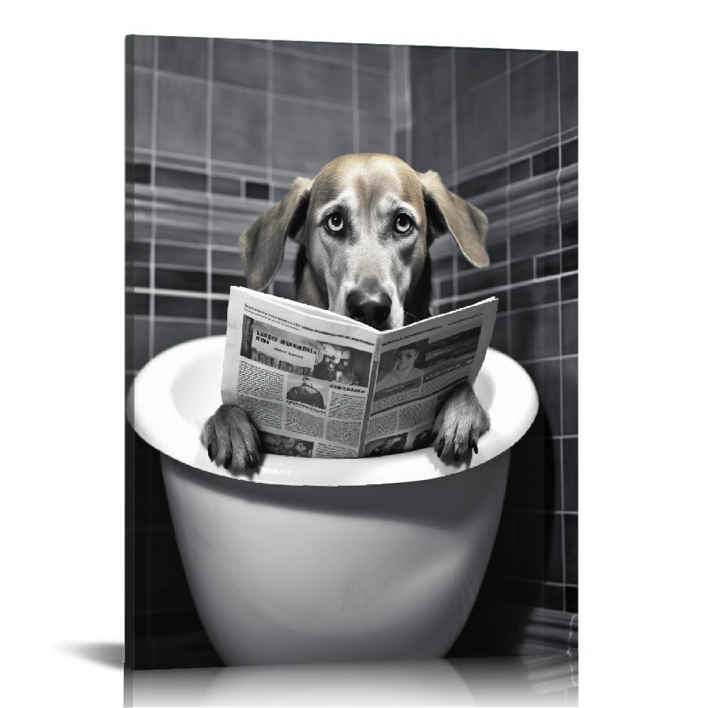 4pcs Funny Dog Bathroom Wall Art - 8x10in Unframed Prints, Poodle With Toilet Paper Bathtub