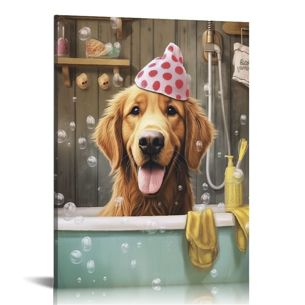 ARISTURING Funny Dog Bathroom Decor Wall Art Golden Retriever Picture