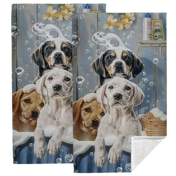 ARISTURING Funny Dog Hand Towels Bathtub Dog Bath Soap Foam Cute Animal Guest Towel Wooden Rustic Vintage Country Bathroom Kitchen Dish Towel Decor for Home Spa Yoga Sport Hotel 27.5*16in