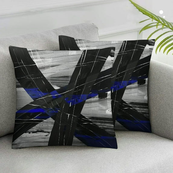 ARISTURING Geometric Circle Pillow Cover Blue Gray Black Lines Graffiti Decor Cushion Cover for Car Couch Sofa Modern Abstract Simple Style Cushion Case for Men Set of 2