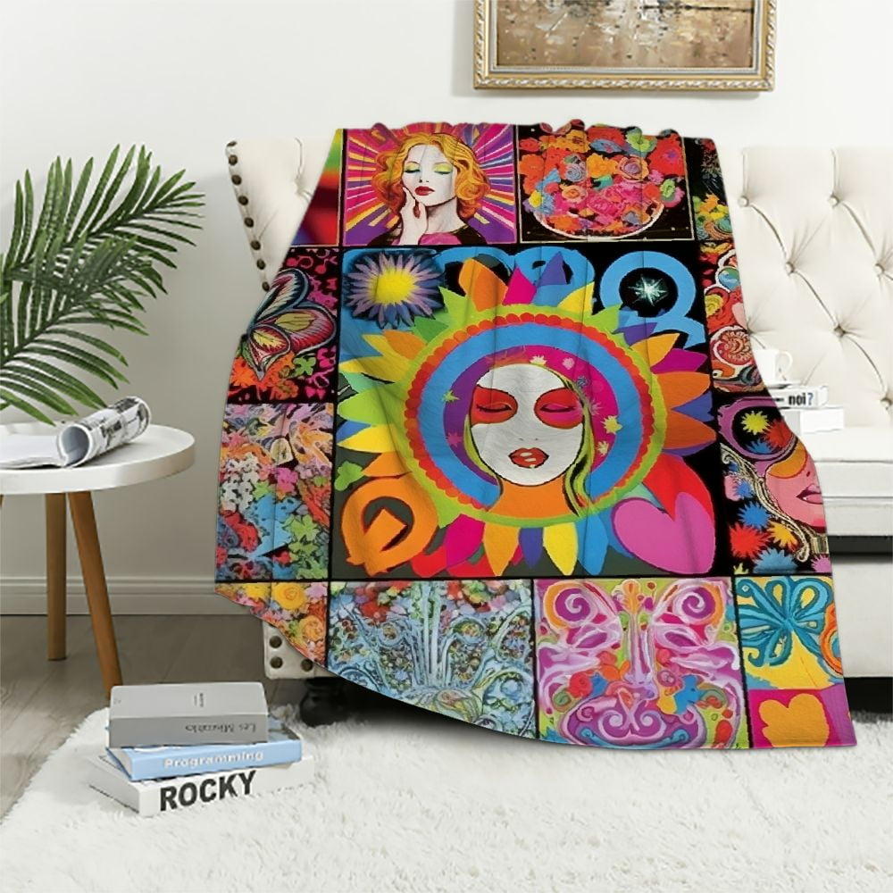 ARISTURING Gift For Hippie Style Peace Love Flower Hippie Throw