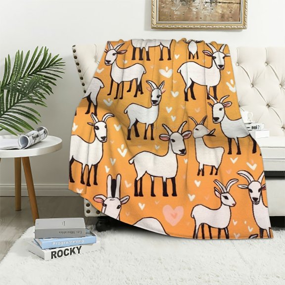 ARISTURING Goat Blanket - Soft, Fuzzy &amp; Warm - Small Blanket for Couch, Sofa - Yellow Aesthetic Throw Gifts for Girls &amp; Boys
