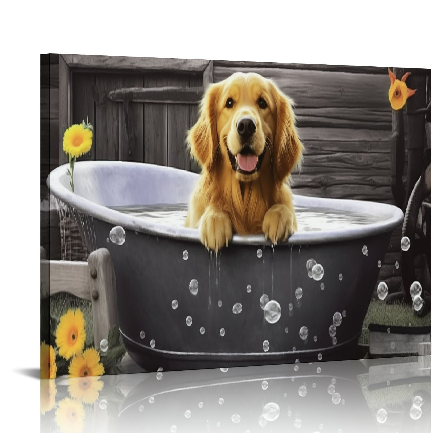 ARISTURING Golden Retriever in Bathtub Wall Art Funny Dog Pictures Wall